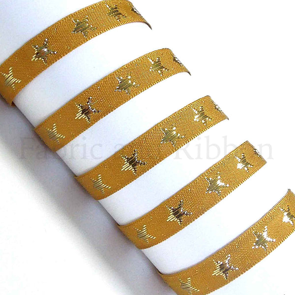 Galaxy Star Ribbon - Gold and Gold - Berisfords - 10mm - 25mm