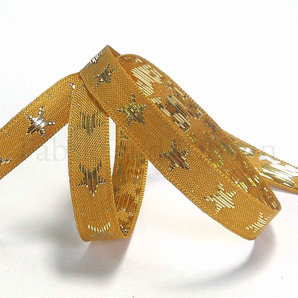 Galaxy Star Ribbon - Gold and Gold - Berisfords - 10mm - 25mm