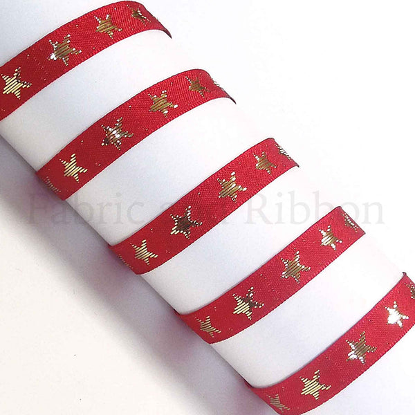 Galaxy Star Ribbon - Red and Gold - Berisfords - 10mm - 25mm