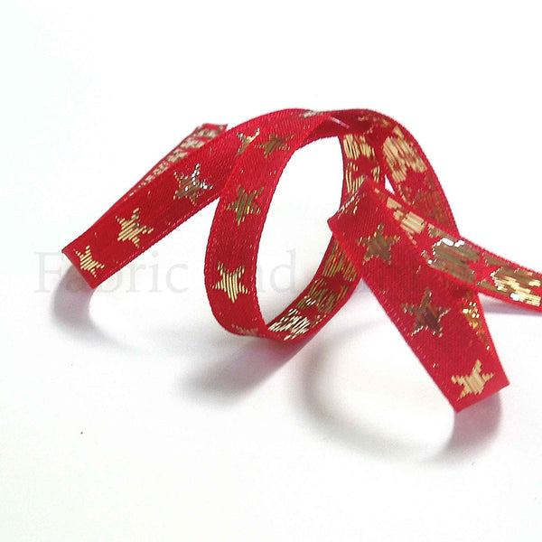 Galaxy Star Ribbon - Red and Gold - Berisfords - 10mm - 25mm