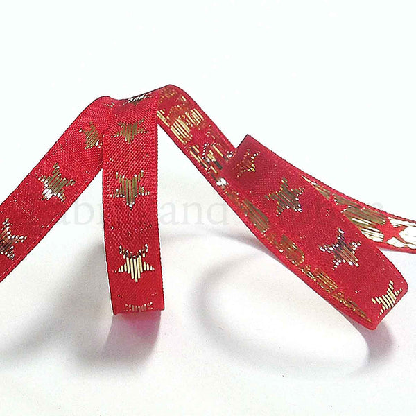 Galaxy Star Ribbon - Red and Gold - Berisfords - 10mm - 25mm