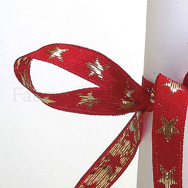 Galaxy Star Ribbon - Red and Gold - Berisfords - 10mm - 25mm