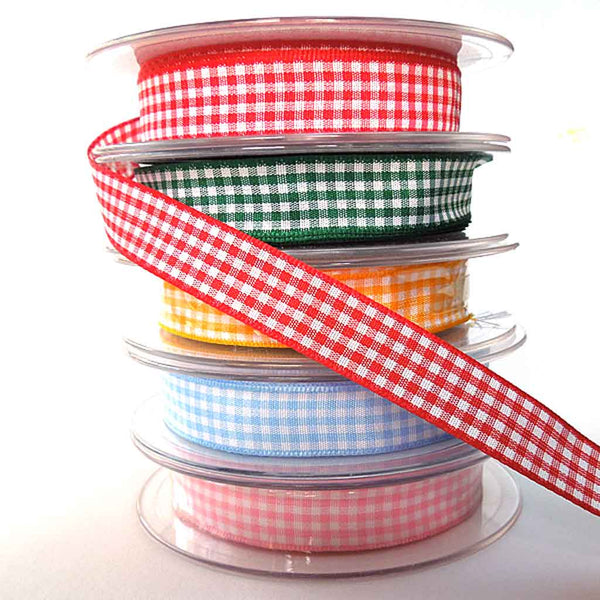 Gingham Ribbon - Red - Berisfords - 5mm - 10m - 15mm - 25mm