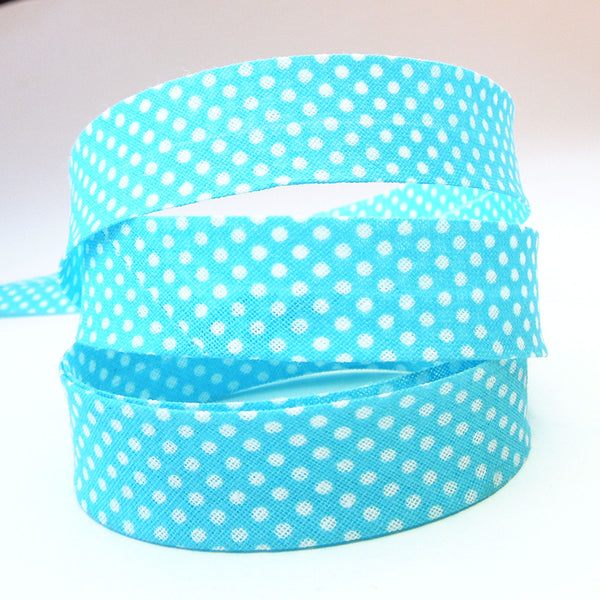 20mm Cotton Bias Binding - Polka Dot - Turquoise - Single Fold