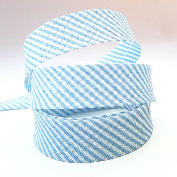 20mm Cotton Bias Binding - Striped - Light Blue - Single Fold