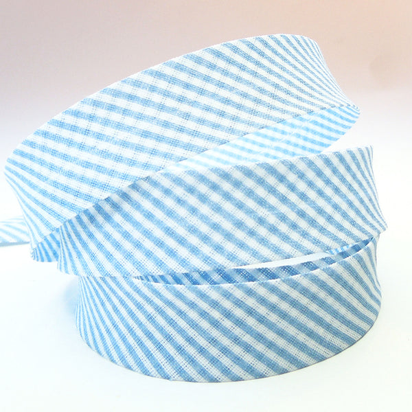 20mm Cotton Bias Binding - Striped - Light Blue - Single Fold