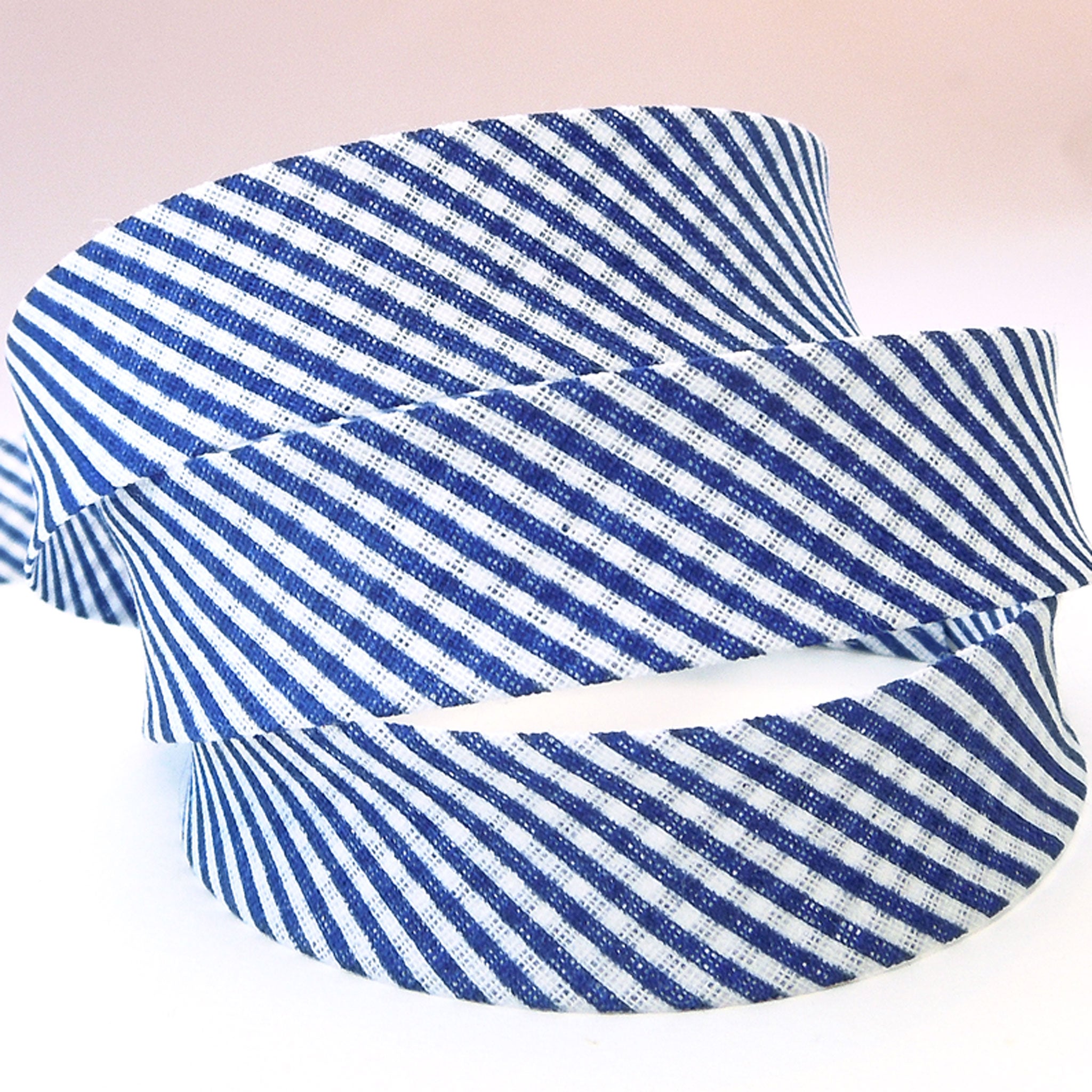 20mm Cotton Bias Binding - Striped - Navy Blue - Single Fold