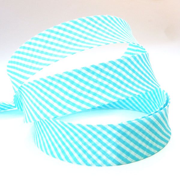 20mm Cotton Bias Binding - Striped - Turquoise - Single Fold