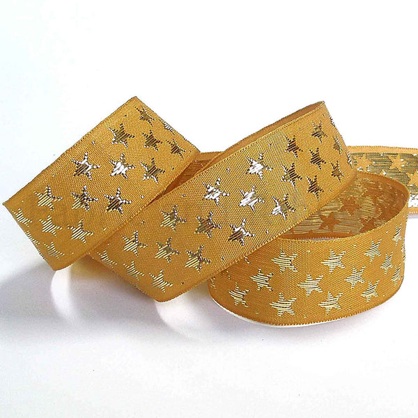 Galaxy Star Ribbon - Gold and Gold - Berisfords - 10mm - 25mm