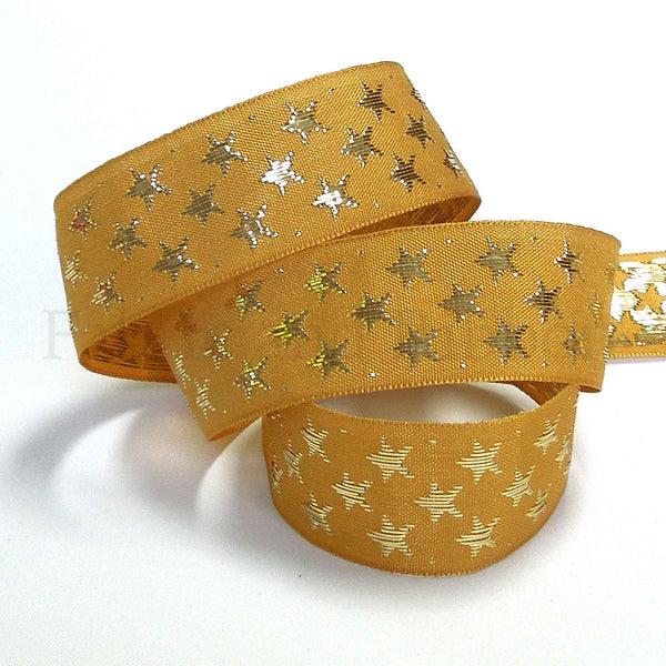 Galaxy Star Ribbon - Gold and Gold - Berisfords - 10mm - 25mm