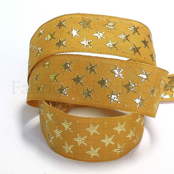 Galaxy Star Ribbon - Gold and Gold - Berisfords - 10mm - 25mm