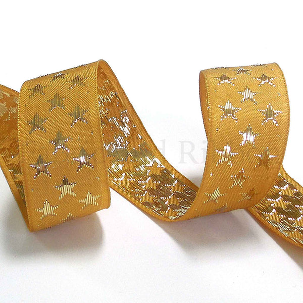 Galaxy Star Ribbon - Gold and Gold - Berisfords - 10mm - 25mm