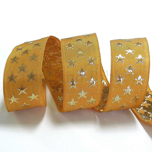 Galaxy Star Ribbon - Gold and Gold - Berisfords - 10mm - 25mm