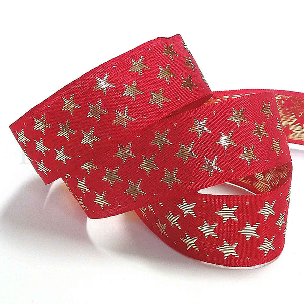 Galaxy Star Ribbon - Red and Gold - Berisfords - 10mm - 25mm