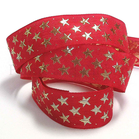 Galaxy Star Ribbon - Red and Gold - Berisfords - 10mm - 25mm