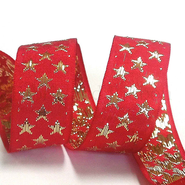 Galaxy Star Ribbon - Red and Gold - Berisfords - 10mm - 25mm