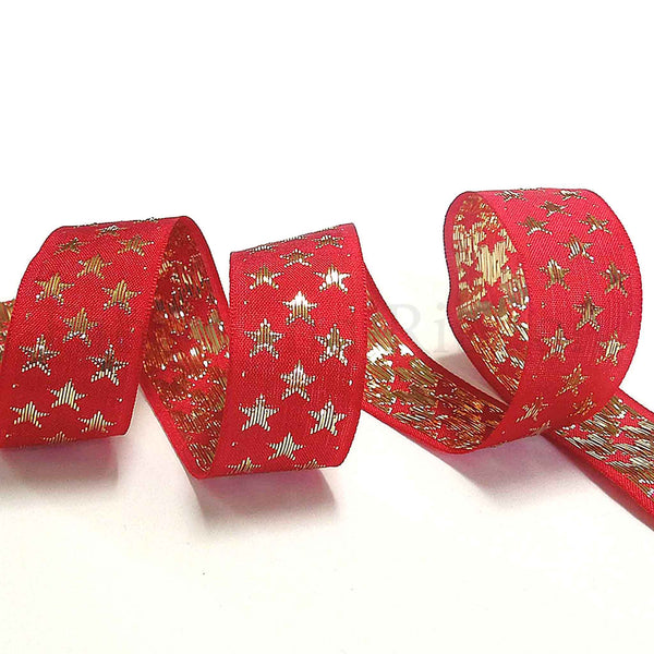 Galaxy Star Ribbon - Red and Gold - Berisfords - 10mm - 25mm