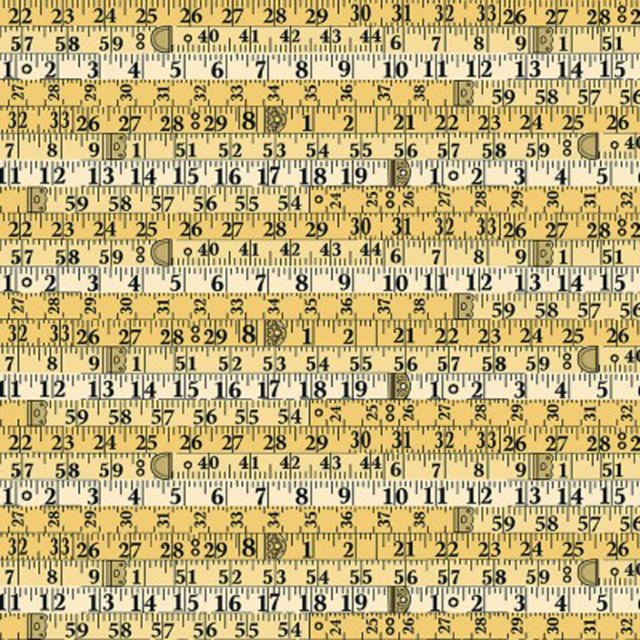 Tape Measures Cotton Fabric - Yellow - Makower 2507/Y - Sewing Room Collection