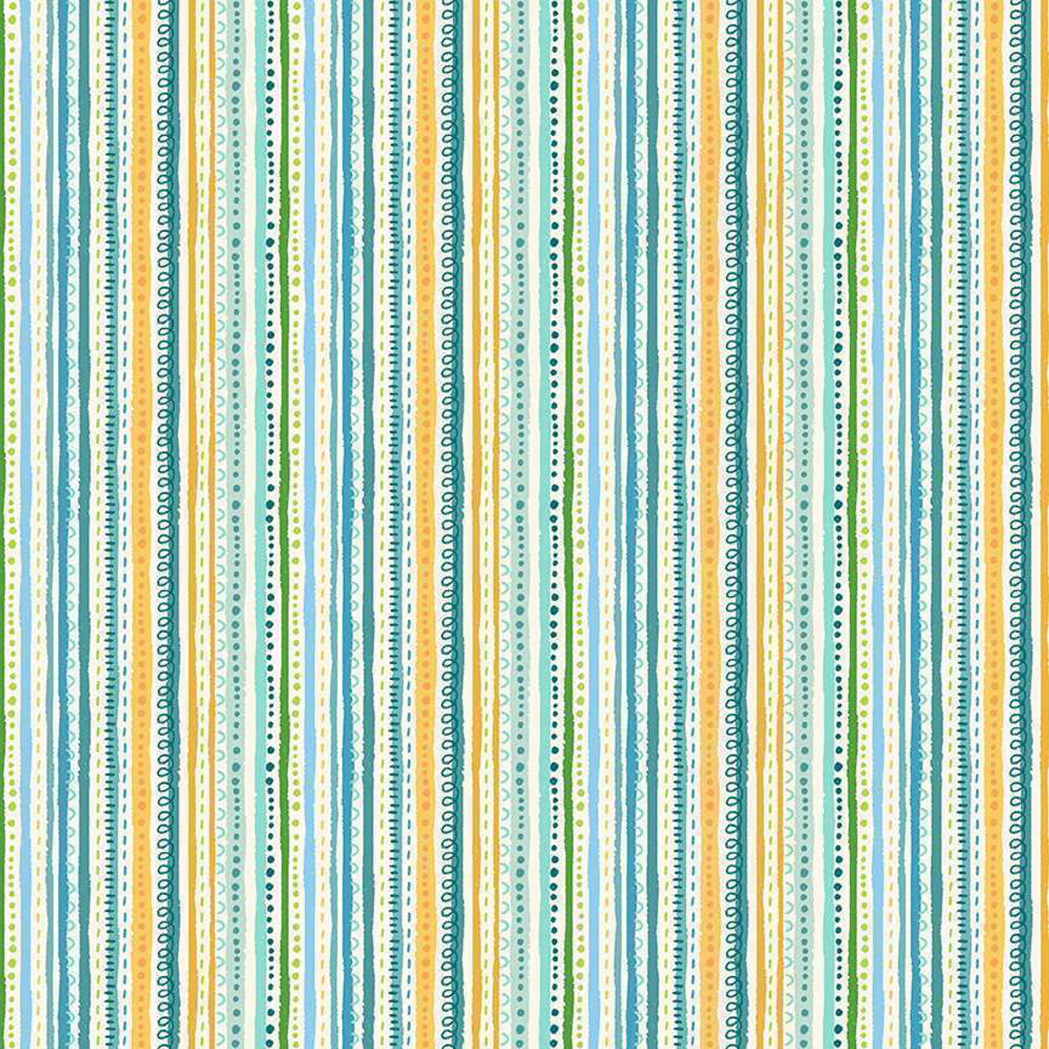 Doodle Stripe - Blue - Cotton Fabric - Makower 2608/B - In the Jungle Collection