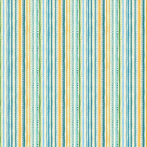 Doodle Stripe - Blue - Cotton Fabric - Makower 2608/B - In the Jungle Collection