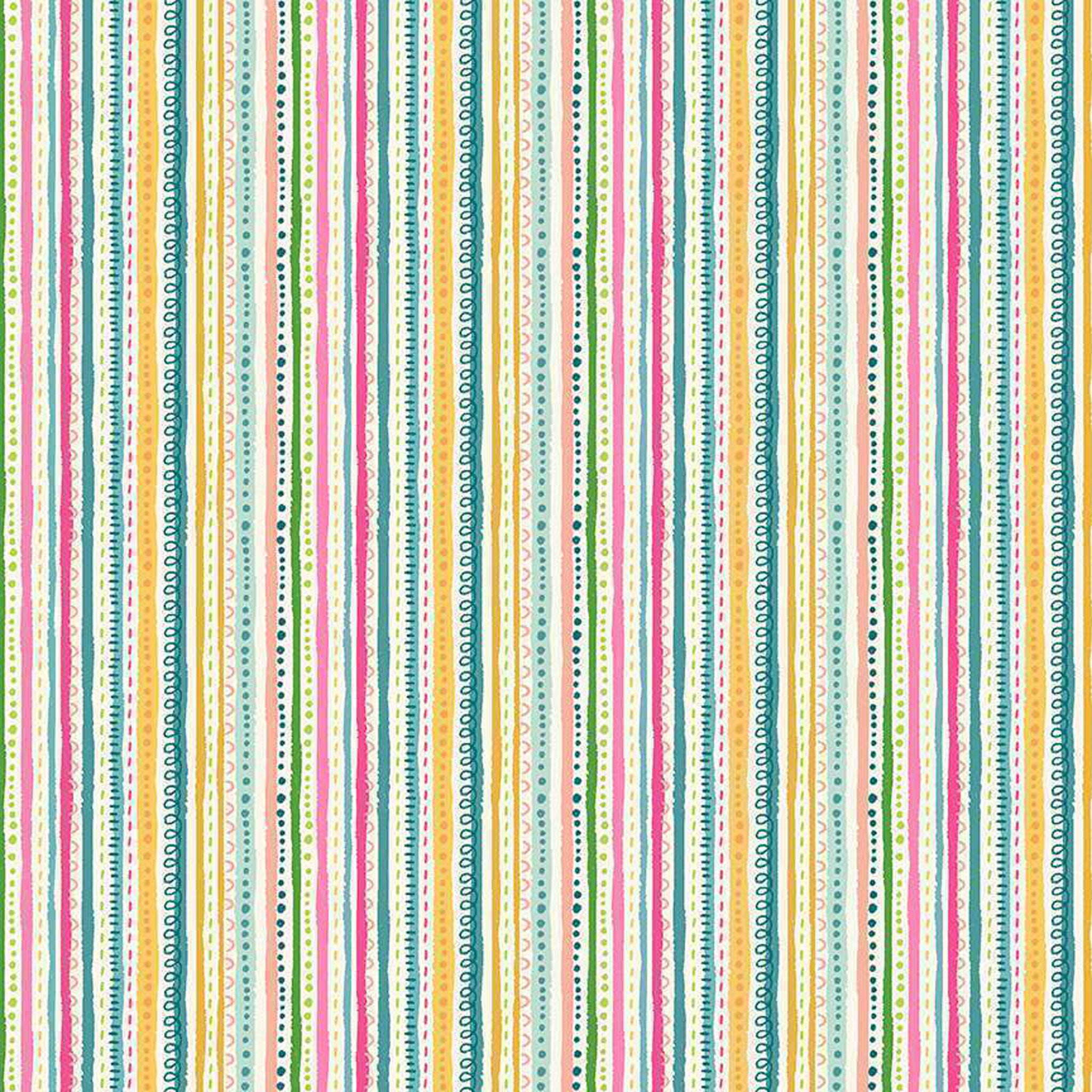 Doodle Stripe - Pink - Cotton Fabric - Makower 2608/P - In the Jungle Collection