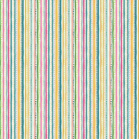 Doodle Stripe - Pink - Cotton Fabric - Makower 2608/P - In the Jungle Collection
