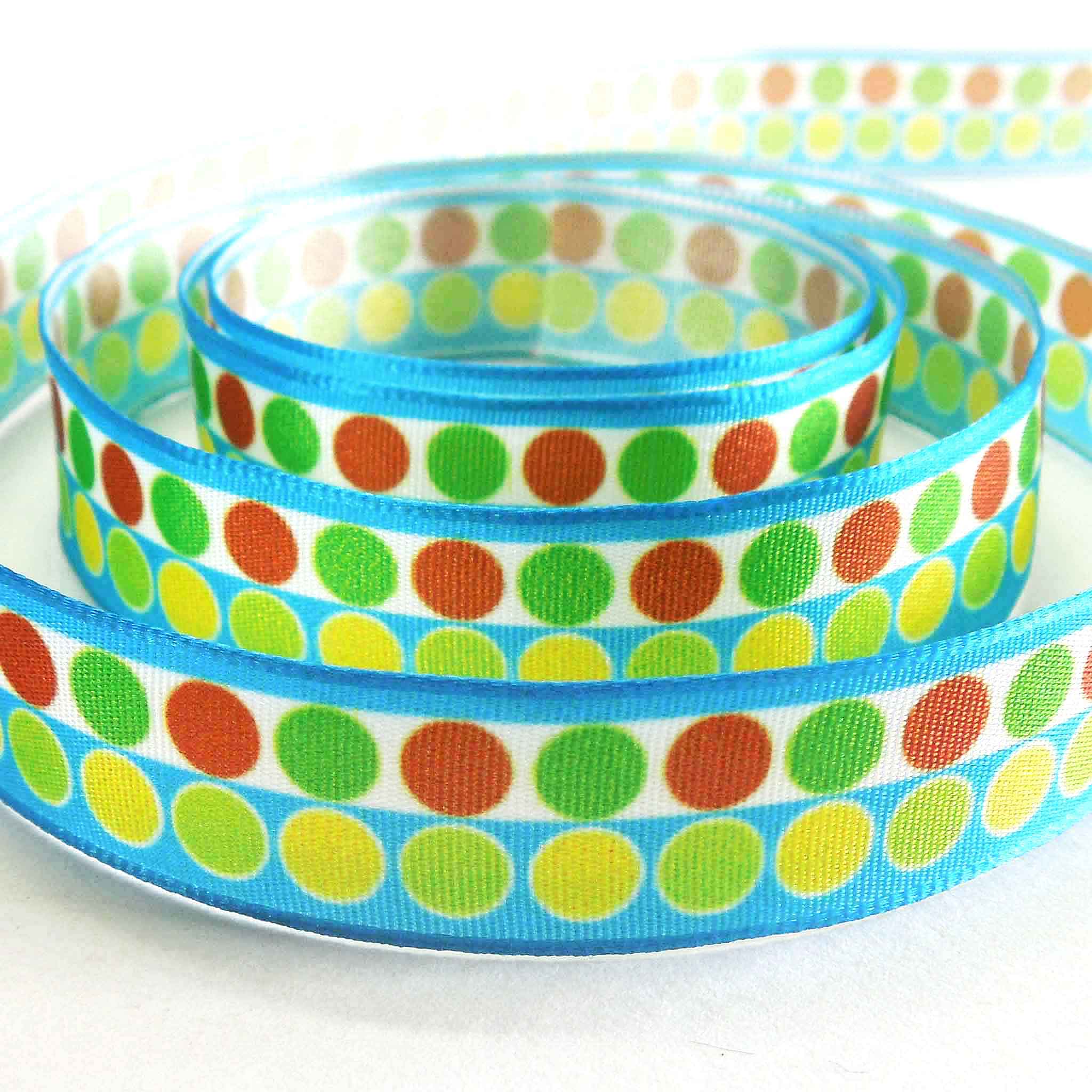 Wired Multicoloured Polka Dot Ribbon - Pois Multico - Blue - 16mm - 40mm