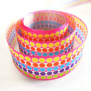 Wired Multicoloured Polka Dot Ribbon - Pois Multico - Pink - 40mm