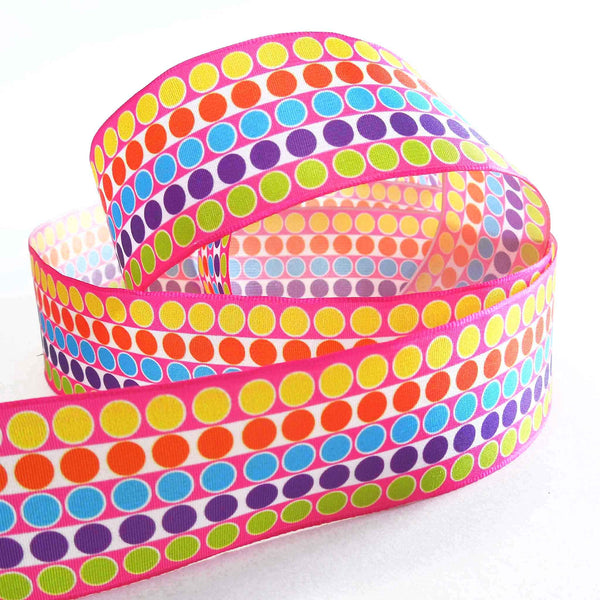 Wired Multicoloured Polka Dot Ribbon - Pois Multico - Pink - 40mm