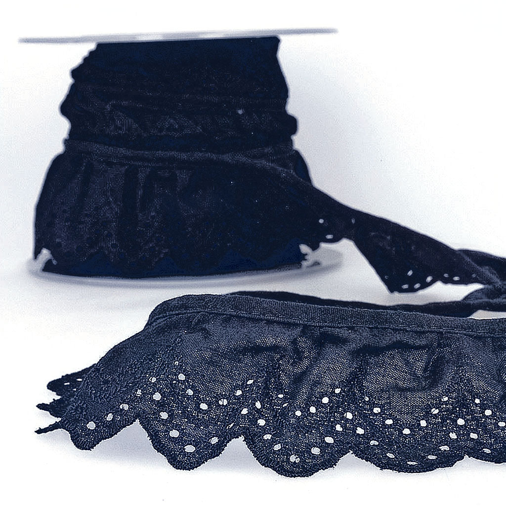 32mm Frilled Eyelet Lace - Navy Blue - Broderie Anglaise - Stephanoise