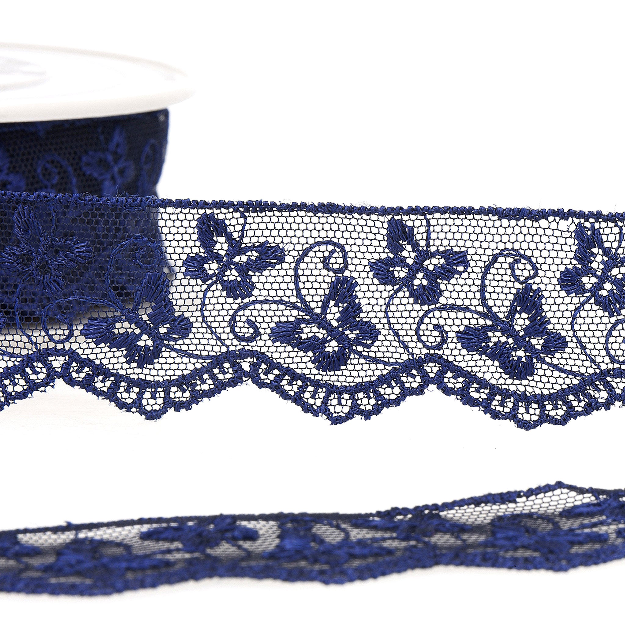 35mm Embroidered Lace Tulle - Butterfly - Navy Blue - Stephanoise