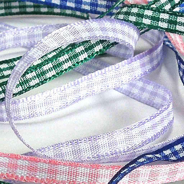 Gingham Ribbon - Orchid - Lilac - Berisfords - 5mm - 10mm - 15mm - 25mm