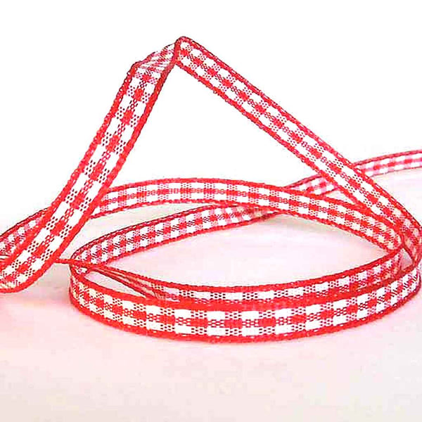 Gingham Ribbon - Red - Berisfords - 5mm - 10m - 15mm - 25mm