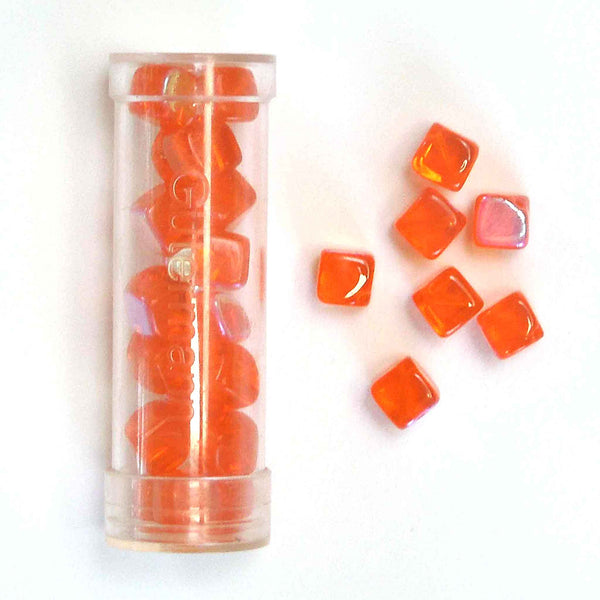 8mm Cube Glass Beads - Dark Orange - Gutermann - 18 beads in Tube