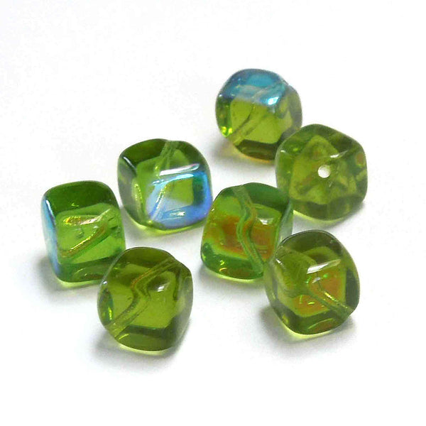 8mm Cube Glass Beads - Sage Green - Gutermann - 18 beads in Tube