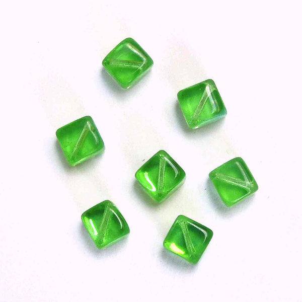 8mm Cube Glass Beads - Green - Gutermann - 18 beads in Tube