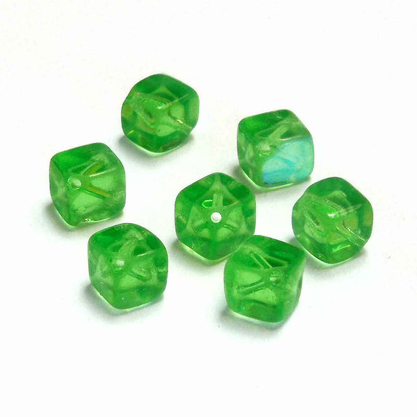 8mm Cube Glass Beads - Green - Gutermann - 18 beads in Tube