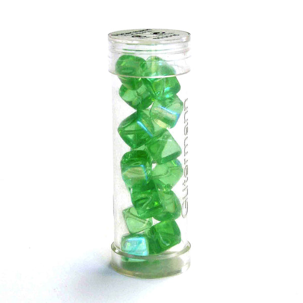 8mm Cube Glass Beads - Green - Gutermann - 18 beads in Tube