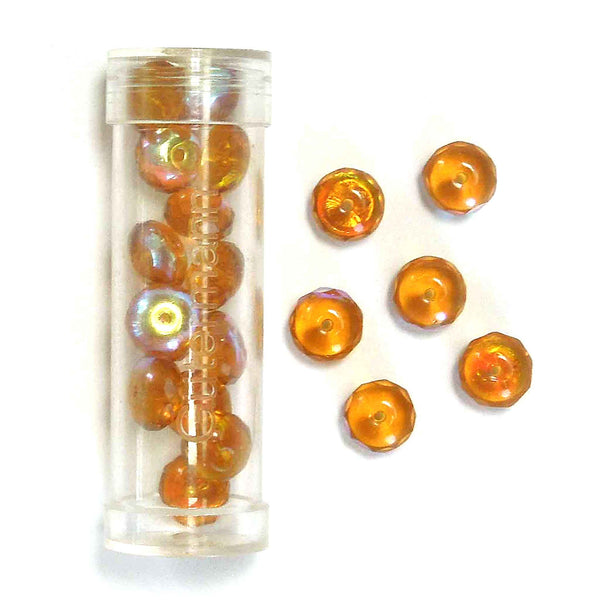 8mm Faceted Wheel Glass Beads - Amber - Gutermann - 20 beads in Tube