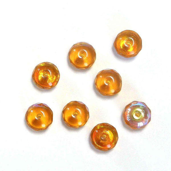 8mm Faceted Wheel Glass Beads - Amber - Gutermann - 20 beads in Tube