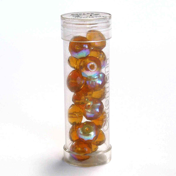 8mm Faceted Wheel Glass Beads - Amber - Gutermann - 20 beads in Tube