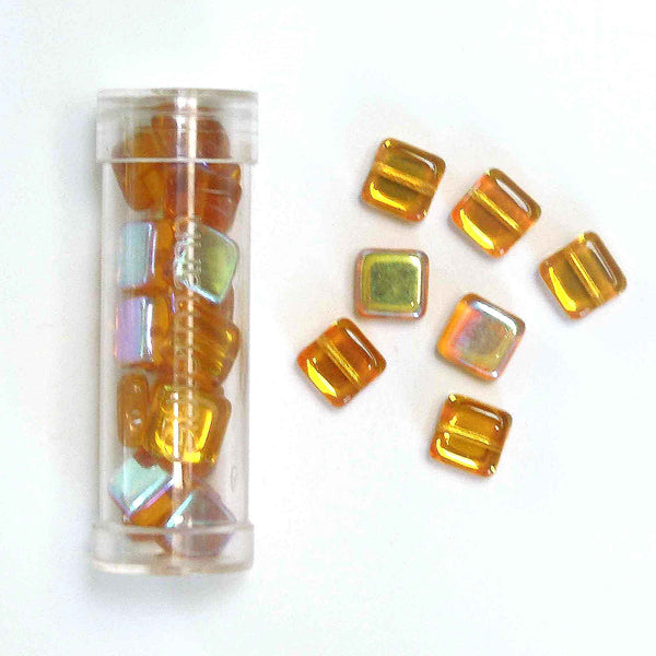 8mm Square Glass Beads - Amber - Gutermann - 20 beads in Tube