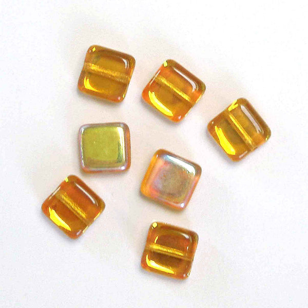 8mm Square Glass Beads - Amber - Gutermann - 20 beads in Tube