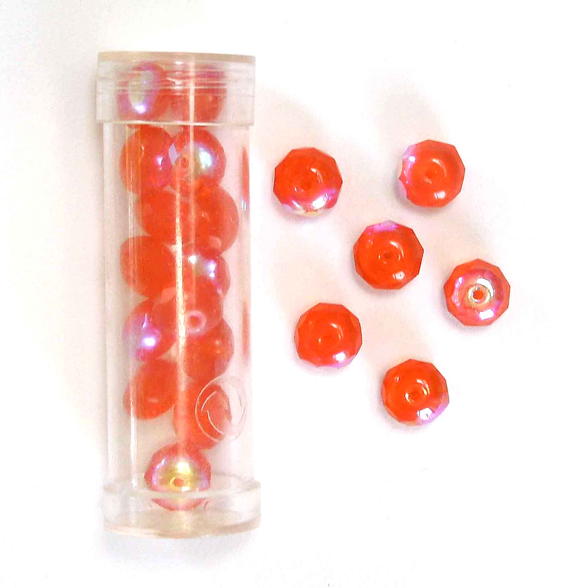 8mm Faceted Wheel Glass Beads - Dark Orange - Gutermann - 20 beads in Tube