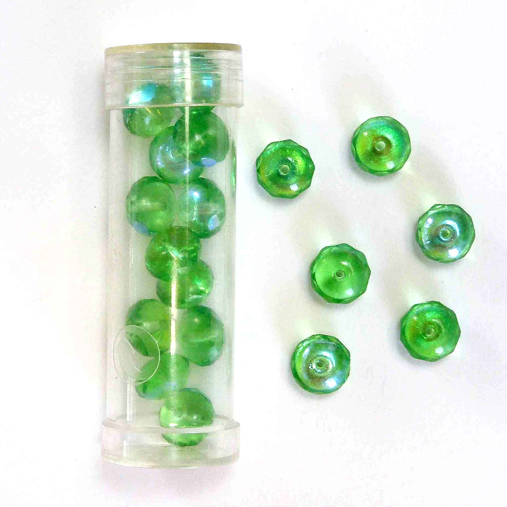 8mm Faceted Wheel Glass Beads - Apple Green - Gutermann - 20 beads in Tube