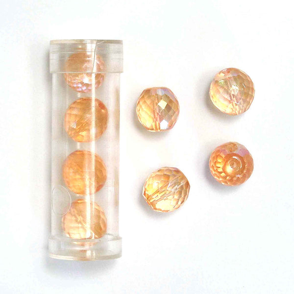 12mm Faceted Glass Beads - Ice Orange - Gutermann - 4 beads in Tube