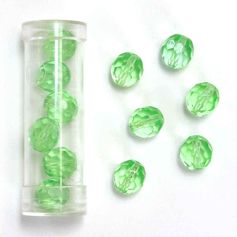 10mm Diamond Cut Glass Beads - Mint Green - Gutermann - 6 beads in Tube