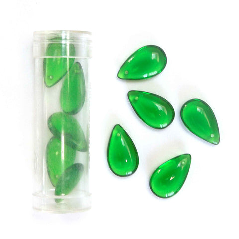 10x18mm Drop Glass Beads - Green - Gutermann - 10 beads in Tube