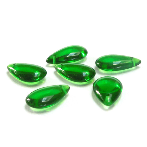 10x18mm Drop Glass Beads - Green - Gutermann - 10 beads in Tube