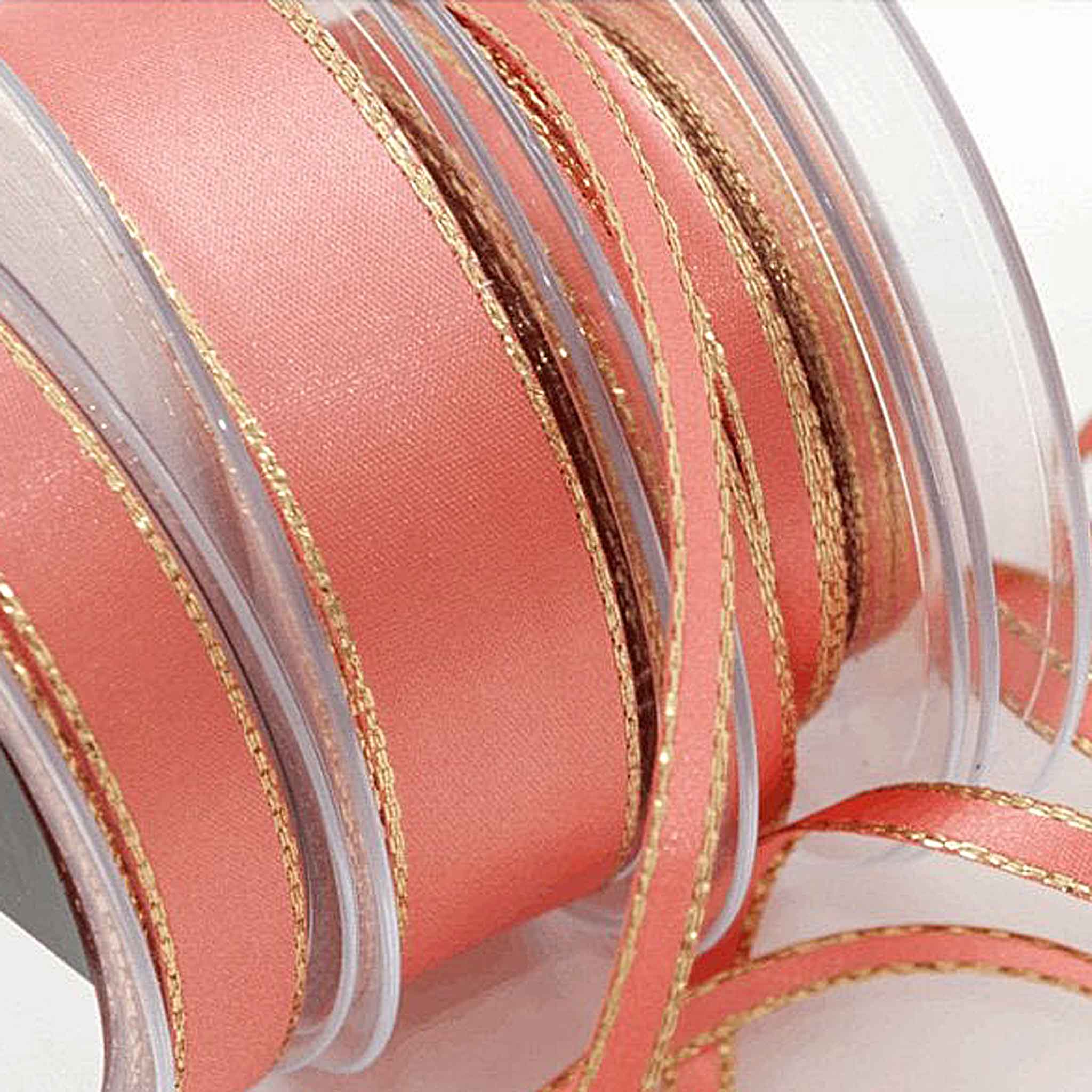 Gold Metallic Edge Satin Ribbon - Rose Gold - Berisfords - 15mm